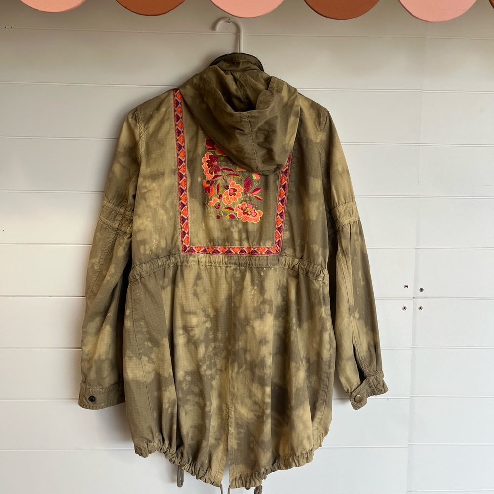 Free People Olive Utility Jacket with Floral Embroidery